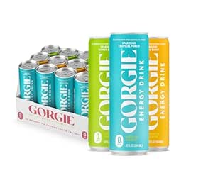 GORGIE Tropical Variety, Sugar-Free Natural Energy Drink Sparkling, Healthy Energy Drinks - Green Tea, Biotin, B Vitamins -150mg Caffeine, Vegan, & Low Calorie (Pack of 12)