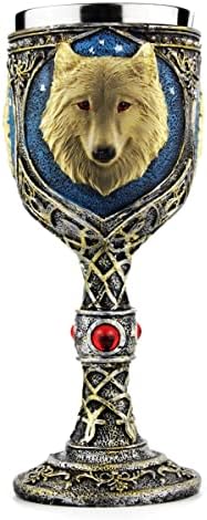 EZESO Stainless Steel Wolf Goblet, EZESO Resin 3D Wine Chalice Goblet Cup(Wolf Goblet)