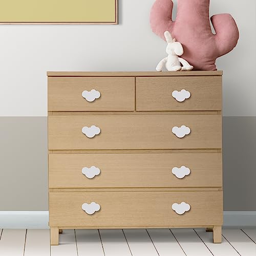 AINIUNIU 6 pcs Wolkenform Schubladenknöpfe Möbelknäufe, Cartoon Form Weicher Kleber Knöpfe für Kinder, für Schrankgriff Schubladen Knöpfe, Kinderzimmer Schränke, Toy Organizer Box (Weiß)