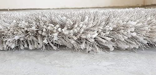 Image of Handwoven Shaggy Rectangular Carpet | Soft Plush Area Rug for Living Room and Bedroom | Light Grey | 3x5 Feet | Premium Silk-Touch Modern Home Decor