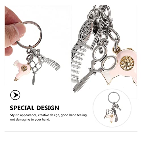 Hairdresser Keychain Hairdresser Hair Dryer Comb Charm Pendant Keyrings Hanging Charm for Women Men Salon Owner Hair Stylist Pink - Image 4