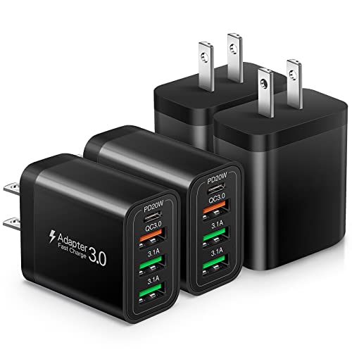 [4 Pack] USB-C Wall Charger, 35W 4-Port Quick 3.0+PD 3.0 Power Adapter, USB Fast Plug Charging Block Compatible for iPhone 15/15Pro/14/14 Pro/14 Pro Max/14 Plus/13/12/11 XS/XR/X,Samsung Series,Tablet