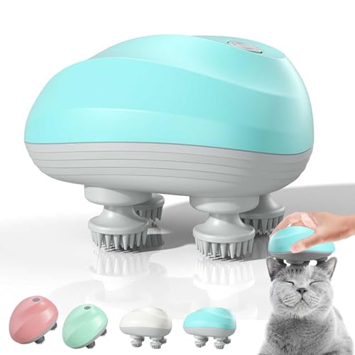 Haustier Massagegerät, Tragbar Katzen Massagegerät, Elektrisches Kopfmassagegerät Mit 4 Knetköpfen, Ipx7 Wasserdicht, Wohltuende Entspannung für Katzen und kurzhaarige Hunde (D)