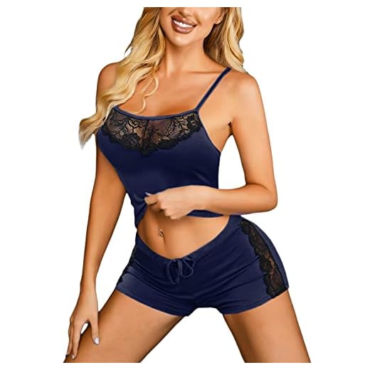 Avidlove Cooling Pajama Sets for Women Sleepwear Lace Shorts Pjs Sets for Summer(Navy Blue(one size up), Medium)