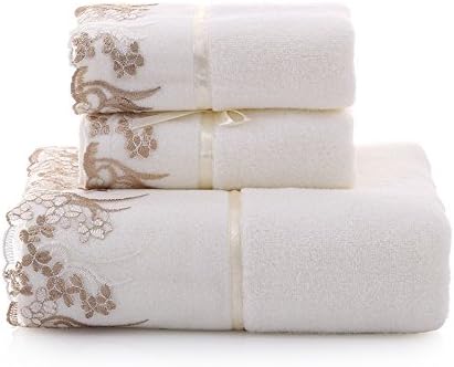 Hoomy Cotton Bath Towels Soft Face Towel with Lace Design Durable Hand Towel for Bath White Face Cloths for Kids and Girls Towels Set of 3