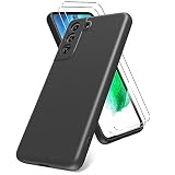 Vansdon Funda Compatible con Samsung Galaxy S21 FE 5G, 2 Unidades Protector Pantalla Cristal Templado, Silicona Líquida Gel Ultra Suave Funda- Negro