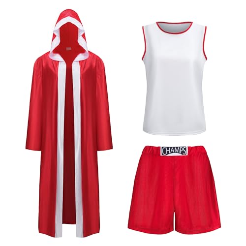 SightYoung Boxer Costume for Women Champion Boxer Costume Adult Boxing Hooded Cape Halloween Champion Boxing Robe for Women Red L