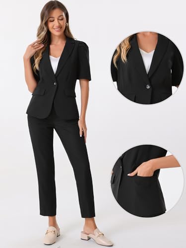 Allegra K Puff Short Sleeve Blazer for Women's Casual Work Lapel Collar Button Blazers Jackets2