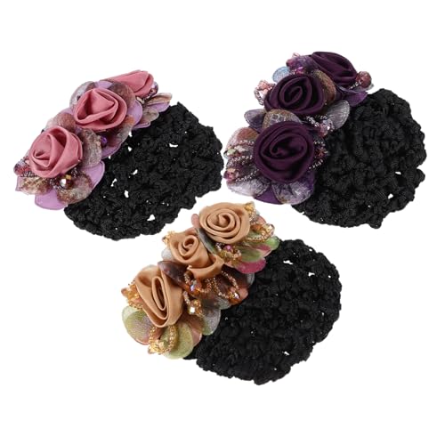 Filet à chignon fleuri style infirmière triple pack avec pinces