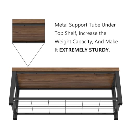FOLUBAN Modern Entryway Bench - Rustic Wood and Metal Shoe Storage for Hallway Front Door Entrance, Industrial Indoor Seat for Bedroom Living Room, 43 Inch Walnut by FOLUBAN - Used condition - Image 6