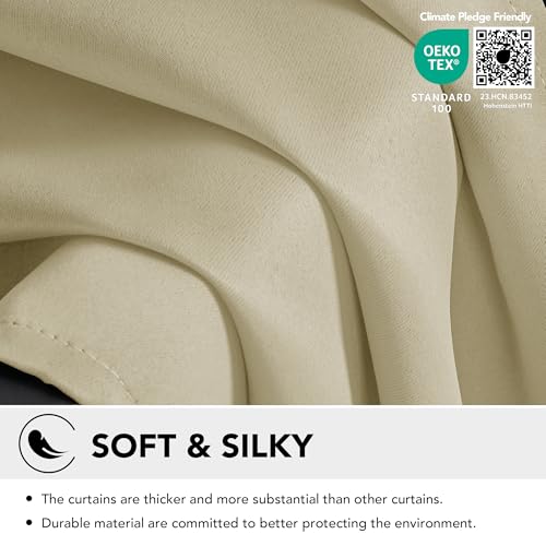 Image of Deconovo Room Darkening Thermal Insulated Curtains Eyelet Blackout Curtains Ring Top Curtains for Bedroom Beige 42 x 90 Inch 2 Panels