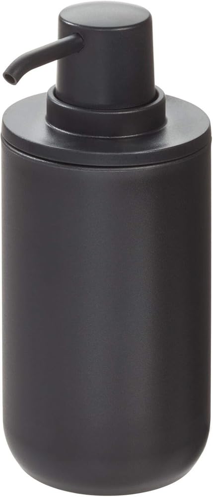 iDesign 28517 Liquid Soap Dispenser, Refillable Hand Soap Bottle with 355 ml Volume, Round Plastic Soap Pump for Bathroom and Kitchen, Black