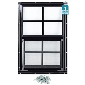 Melkus Schuppenfenster, 1 Stück, 30, 5 x 45, 7 cm, bündig montiert, Hühnerstallfenster mit dickerem gehärtetem Glas und Bildschirm, Schiebefenster für Hühnerstall, Schuppen, Garage, Spielhaus, Scheune