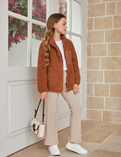 Arshiner Girls Fleece Jacket Sherpa Fall Winter Full Zip Fuzzy Coat Outwear with Pockets3