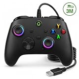 conwin Wired Controller for X box One/S/X & Series S/X/PC Win10+/Steam Platform, 9.8FT PC Joystick with Dual-Vibration, Turbo, Programmable, RGB LED Light and 3.5mm Stereoscopic Jack (Black-102L)