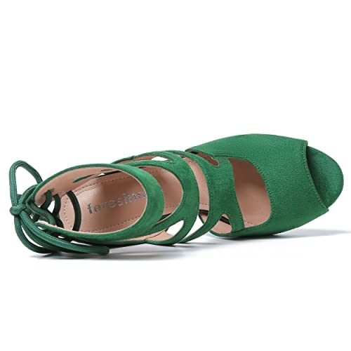Image of fereshte Women's Lace-Up Gladiator Sandals, Block Heel Open Toe Strappy Shoes