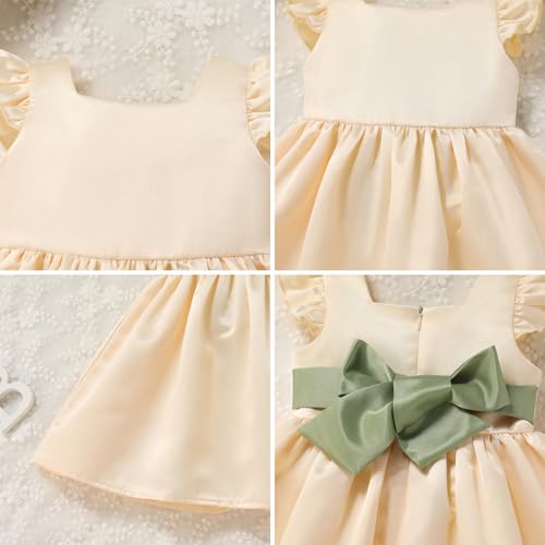 Baby Flower Girl Satin Formal Wedding Dress Contrast Color Bowknot Infant 1st Communion Dress Toddler Birthday Outfits3