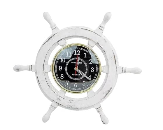 Rueda de barco de madera de 12 pulgadas | Reloj colgante de pared con decoración náutica de pirata