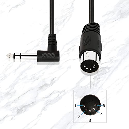 1/4 Inch to DIN 5 Pin Cable 90 Degree 6.35mm Male to MIDI 5Pin Male TRS Stereo Audio Cable for Speaker, Amplifier, Mixe, MIDI Keyboard etc (20 cm)