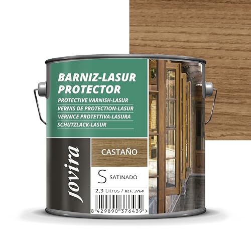 JOVIRA PINTURAS BARNIZ-LASUR PROTECTOR SATINADO (7 colores) Protege, decora y embellece todo tipo de madera (2,3 Litros, Castaño) D-05A