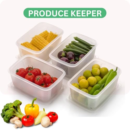 Image of Qshare Plastic Storage Containers Set With Lid - Transparent Fridge Storage Boxes For Refrigerator Organizer & Freezer Safe Containers - Kitchen Storage Box Set For Vegetables & Fruits (1800 ml, 6Pcs)