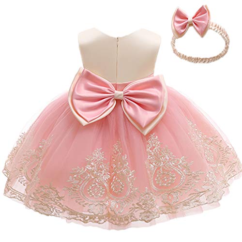Baby Girls Embroidery Lace Dresses Toddler Ruffles Infant Easter Tutu Dress With Headwear (Pink,70) #TOP6