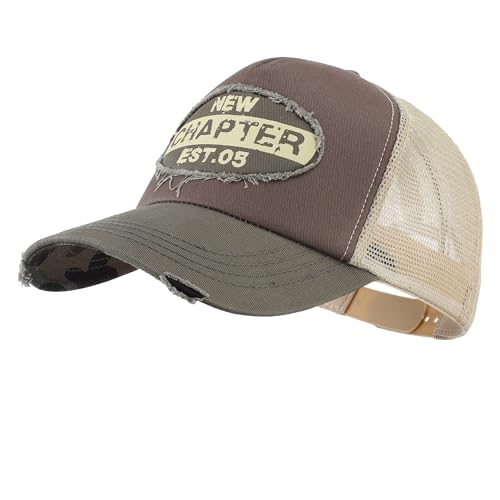 Home Prefer Mens Vintage Mesh Trucker Hat Outdoor Adjustable Snapback Baseball Cap Sun Protection Cap Army Green