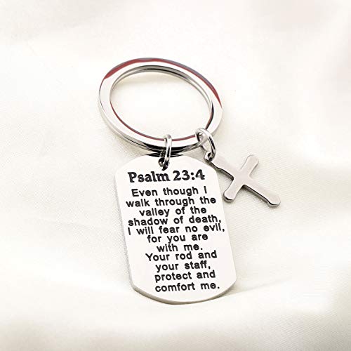 FUSTMW Psalm 23:4 Bible Verse Dog Tag Keyring/Necklace Christian Jewelry Religious Inspirational Gift4