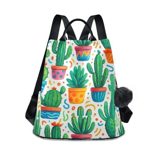 Sac à dos motif cactus et plantes succulentes multi-poches avec zip antivol