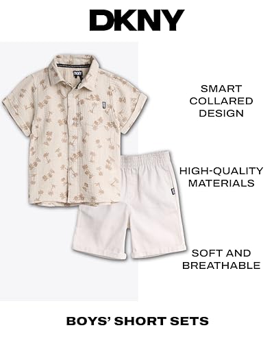 DKNY Toddler Boys Short Set - 2 Piece Short Sleeve Button Down Shirt and Matching Summer Cargo Shorts for Boys2