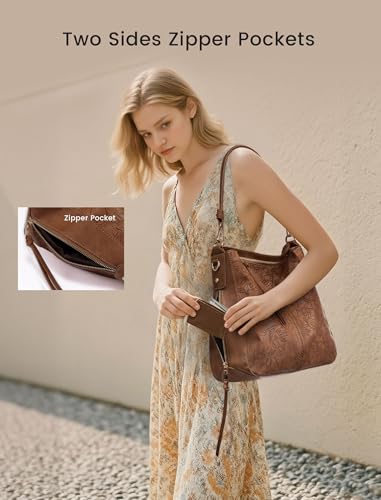 Image of Realer Hobo Crossbody Bags for Women Designer Faux Leather Hobo Handbags Retro Large Size Shoulder Bag Bucket Purse