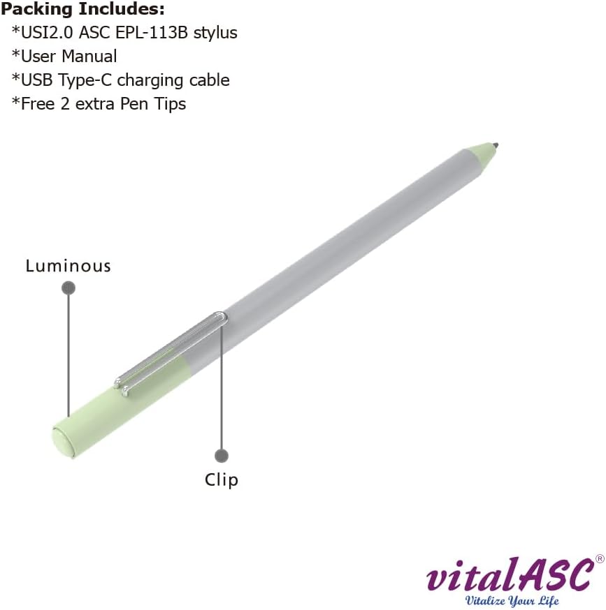USI 2.0 Stylus Pen w Chromebook 4096 Levels Pressure,Rechargeable,Support tilt Feature,PalmRejection, USB-C Charge .Compatible w Lenovo, HP, ASUS,Acer, Dell, Chromebook,2 Extra PenTips.