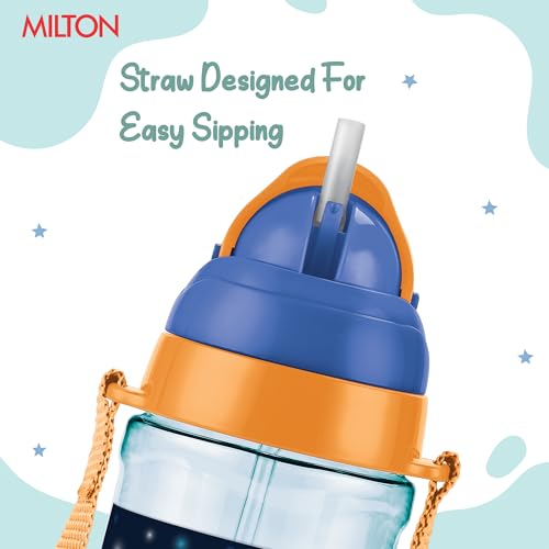 Image of MILTON Smilo 450 Sipper PET Water Bottle for School Kids | Food Grade & BPA Free | Leak Proof & Durable | Easy to Carry Loop | Ideal for Home, School & Office Use, 438 ml, Blue