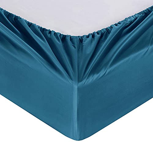 Image of 100 Supima Cotton Sheets 600 Thread Count,Bed Sheet Set Queen Sheets 4 Pieces,Soft & Silky Sateen Weave, Fits Mattress Up to 18'',Deep Pocket, Breathable & Fade Resistant (Peacock Blue, Queen)