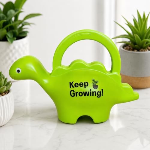 Image of Kids Dinosaur Watering Can (1 Litre) - inchKeep Growing inch Cute Gardening Water Can for Kids, Lightweight Leak-Proof Plastic, Easy Grip Handle, Indoor Outdoor Plants Watering Toy | 10 Inches