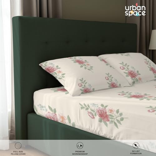 Image of Urban Space Serene 100% Cotton Bedsheet for Single Bed, 200 TC Floral Single Bedsheet with 1 Pillow Cover (58 X 90 Inches, Vintage Rose Buttercream)