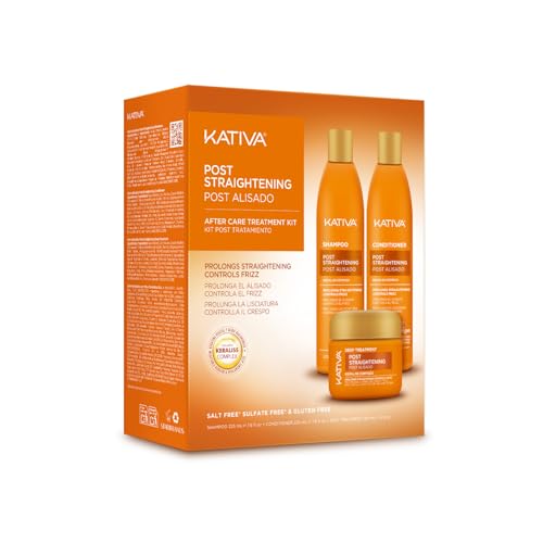 KATIVA Kit Mantenimiento Post Alisado 3 Unidades - Champú, Acondicionador y Mascarilla...