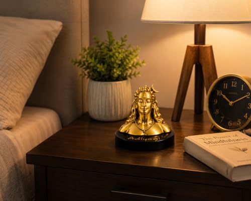 Image of Idolkart Adiyogi Statue with Gold Coating, 3 Inch, for Car Dashboard and Home, Vastu Benefits, Shiva Idol