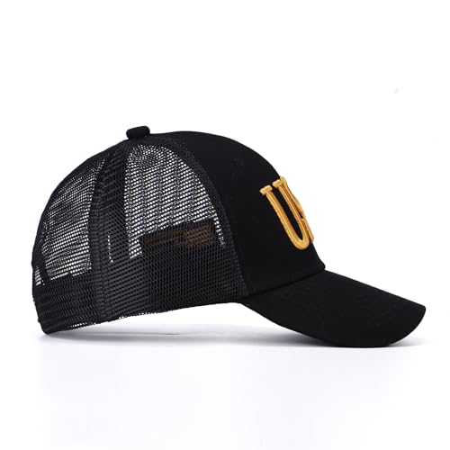 Image of USA Trucker Hat for Men & Women American Flag Cap Adjustable Baseball Cap Mesh Snap Patriotic 3D Embroidered Cap