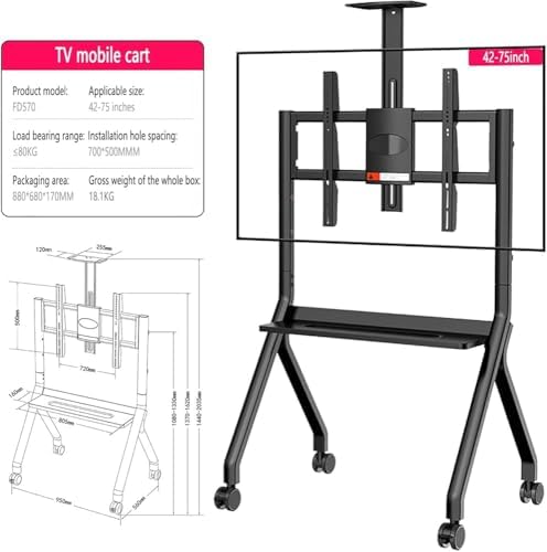 Adjustable Mobile TV Stand with Lockable Wheels, Rolling Display Cart for 42-75 Inch Interactive Whiteboards, Perfect for Office, Classroom, and Home Use