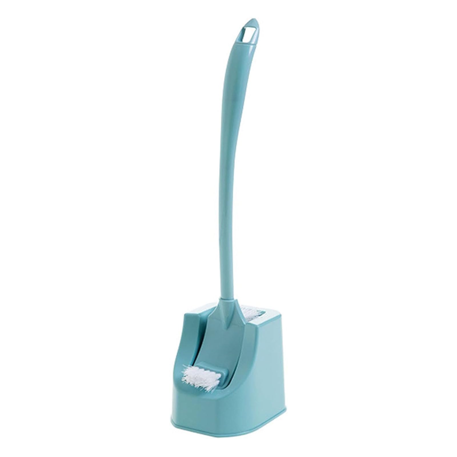 Cepillo de inodoro azul con soporte, limpiador de doble cara debajo del borde, mango largo para zonas de difícil acceso, limpiador de inodoro eficaz para suministros de limpieza de baño