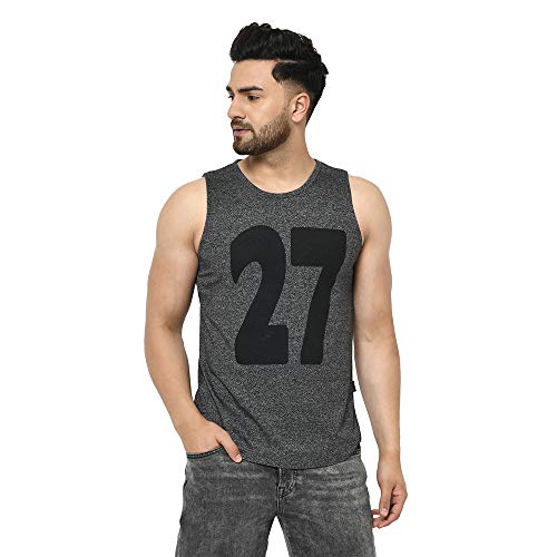 Image of RIGO Men's Letter Print Slim Fit Vest (SD02201039 Charcoal