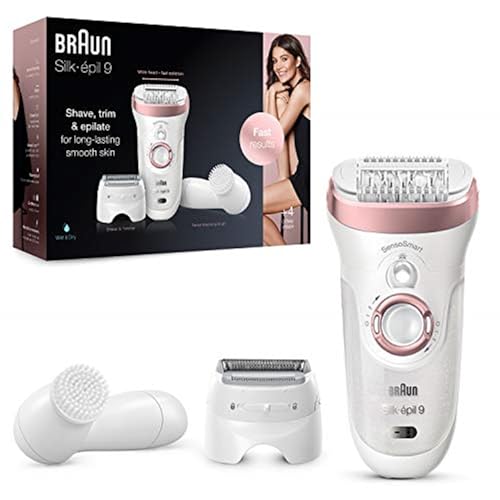 Braun-Silk-pil-9-Epilator-Hair-Removal-Includes-Facial-Cleansing-Brush-High-Frequency-Massage-Cap-Shaver-and-Trimmer-Head-Cordless-Wet-Dry-100-Waterproof-UK-2-Pin-Plug-9-880-WhitePink