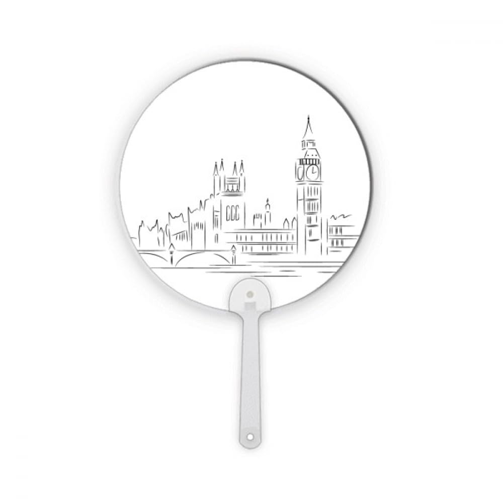 Éventail rond en plastique avec illustration sketch des monuments UK