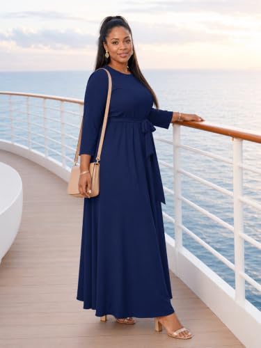 Image of PinkPatty Women's Plus Size V Neck 3 /4 Sleeve Boho Maxi Dress with Pockets