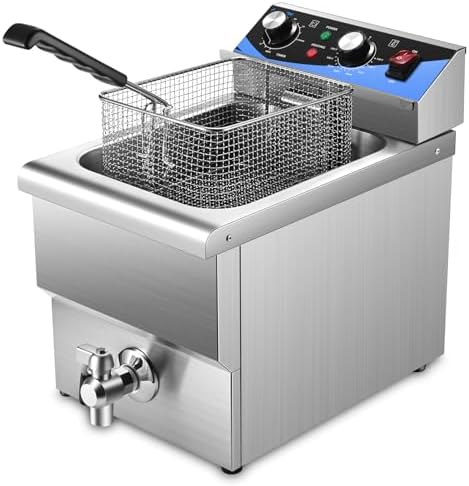 AiedCom 8L/8.45QT Commercial Electric Deep Fryer with Basket & Lid, Stainless Steel Kitchen Countertop Frying Machine with Drain for Home Kitchen, Restaurant, Delis, 3000 Watts 208~240V