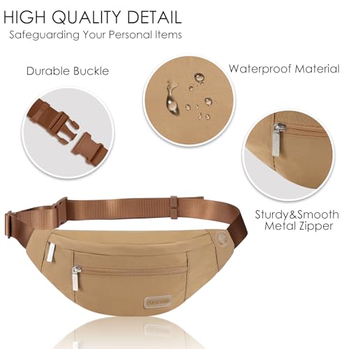 Image of Fanny Pack Shoulder Sling Bag for Men Women, Crossbody Bag for Travel Running Fitness Workout Khaki Waist Pack with Adjustable Straps