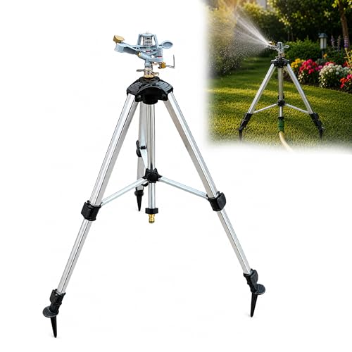 GARDENIX Adjustable Aluminium Tripod Impact Sprinkler for Lawn and Garden Adjustable Height Sprinkler Stand with Stable Ground Spikes Spike Feet
