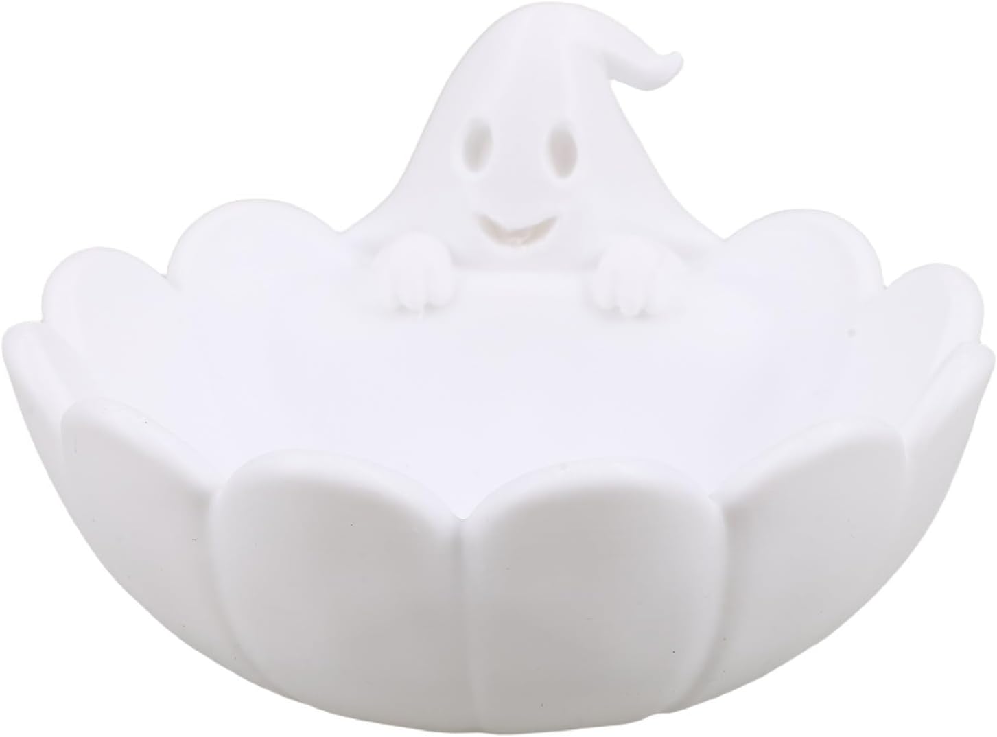 Ghost Shaped Halloween Bowl for Candy, White Plastic Halloween Season