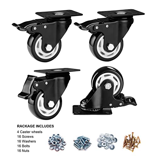 Caster Wheels - 3 Inch Casters Set Of 4 Heavy Duty, Bosgeot Locking Industrial Casters With 360 Degree No Noise Polyurethane Wheels, Swivel Plate Casters With Brake - Pack Of 4 #TOP1